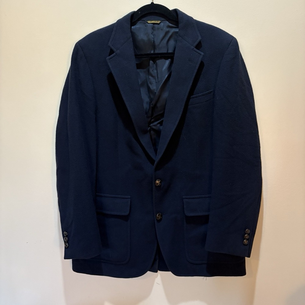 100%‎ Cashmere Men's Navy Blue Blazer Sport-Coat 2 Button Sz XL Made in USA
